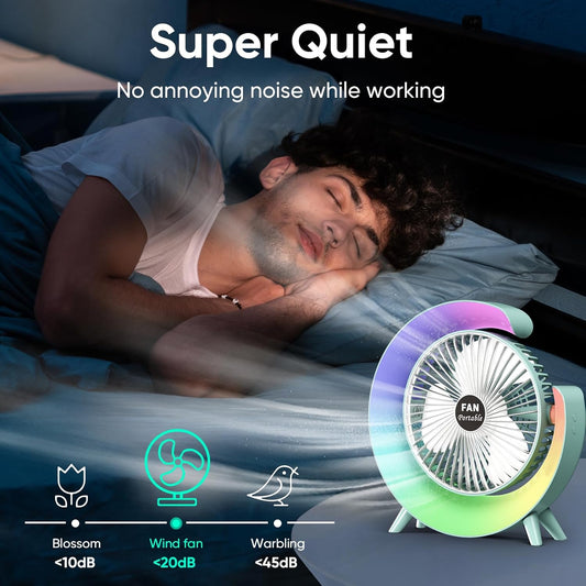 Ventilador de mesa portátil blanco con luz RGB - | Aresky